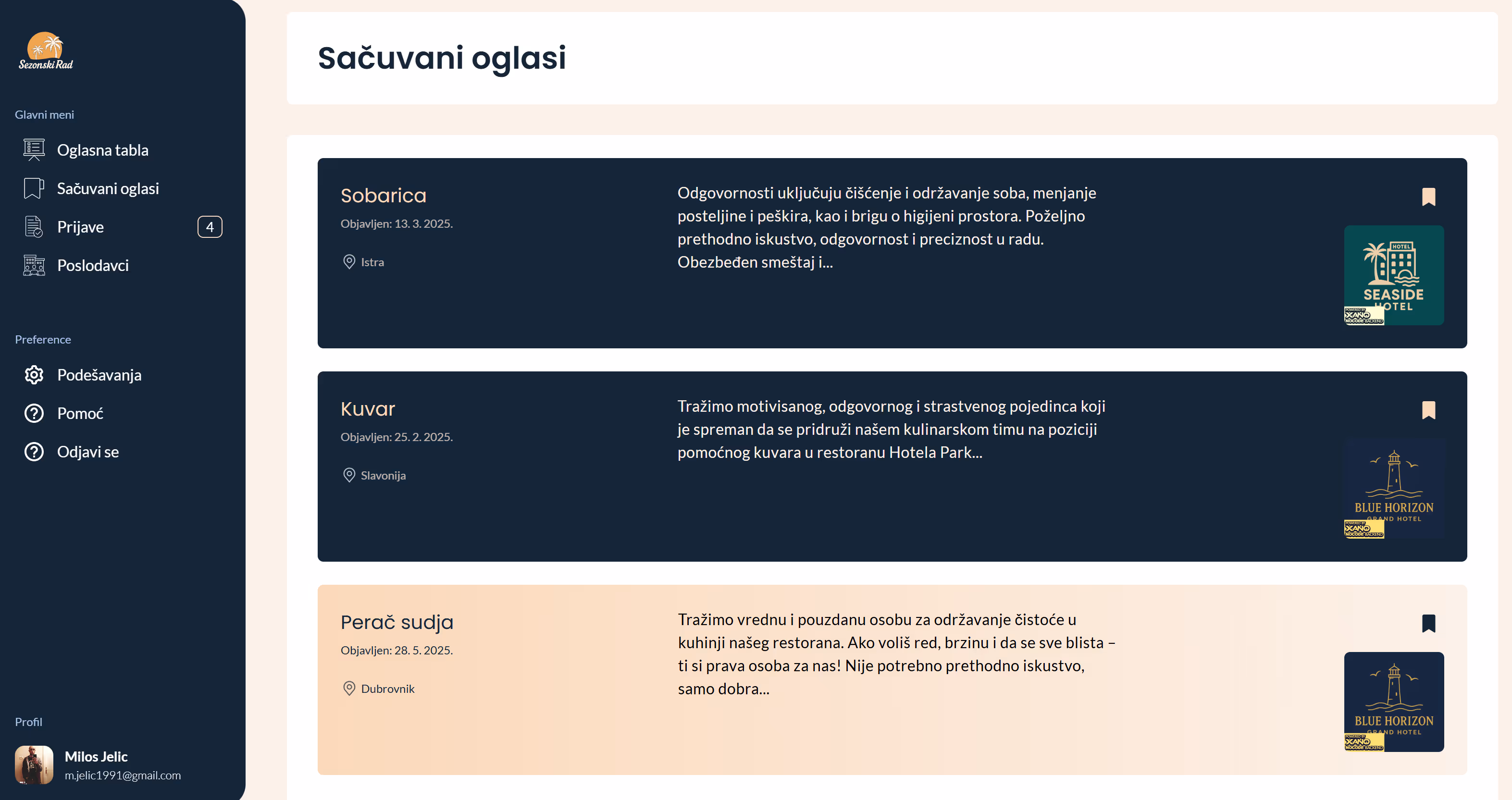pregled aplikacije kad sacuva oglase